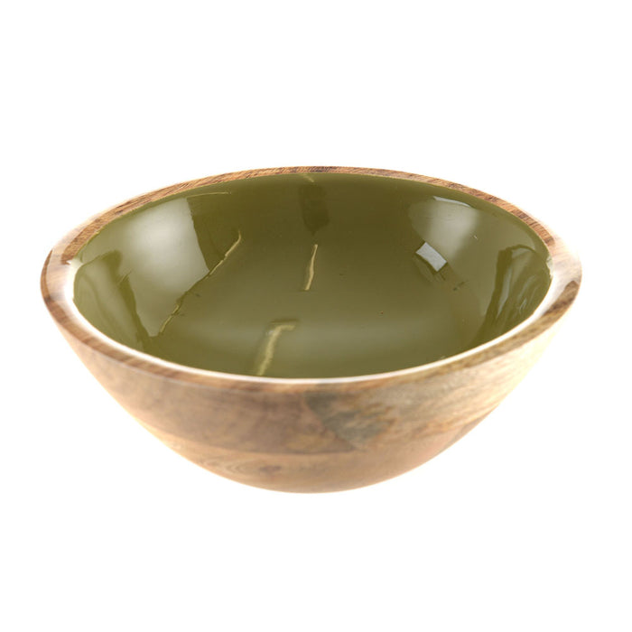 Wood Bowl with Olive Enamel 15x6cm