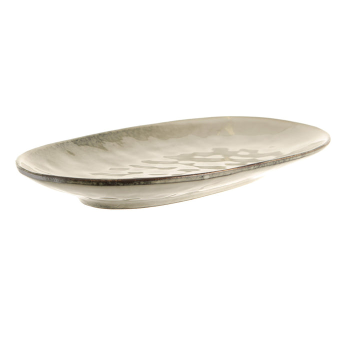 Stoneware Platter Oval Olive Green 37x23cm