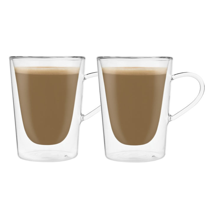 COFFEE GLASS Double Wall with Handle 300ml Set/2 - Wheel&Barrow Home