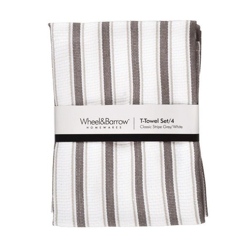 TEA TOWEL Set/4 Classic Stripe Grey/White - Wheel&Barrow Home