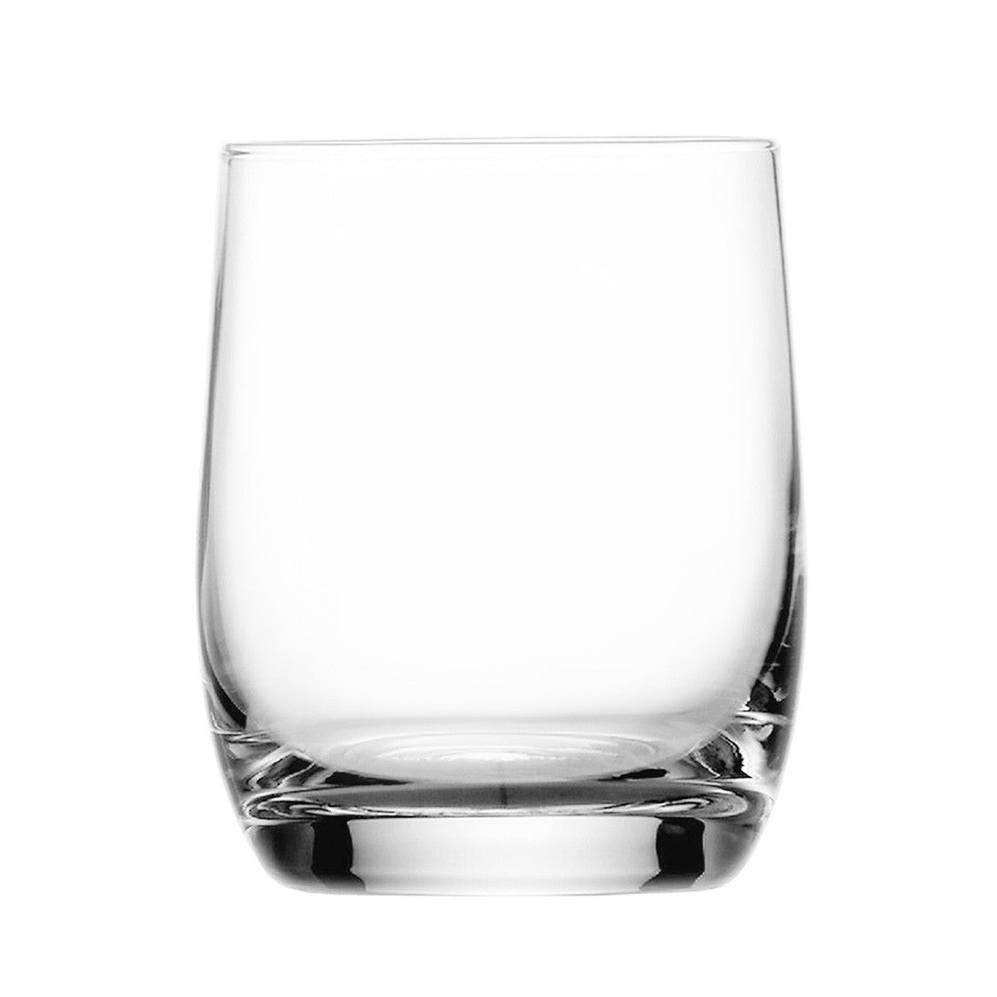 Rounded tumbler glass on white background