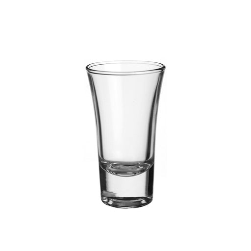 clear shot glass with flared rim on white background
