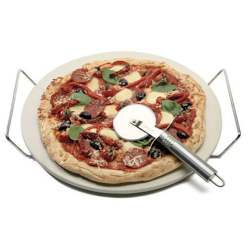 PIZZA STONE 33cm with Rack & Stainless Steel Cutter - Wheel&Barrow Home