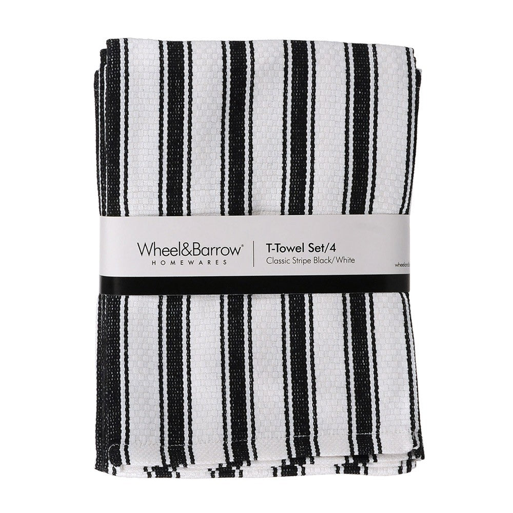 T-Towel Black & White Stripe Pack/4 - Wheel&Barrow Home