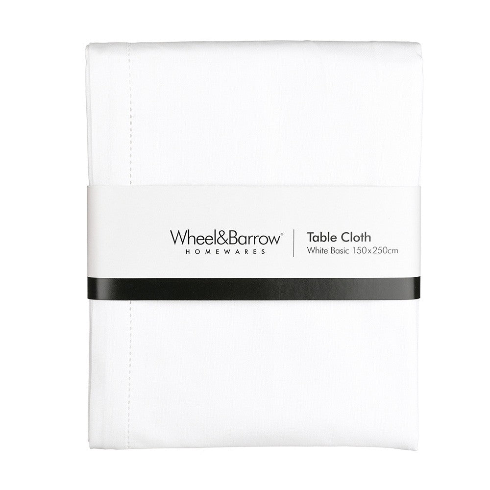 TABLE CLOTH White Faggoting Finish 150x250cm - Wheel&Barrow Home