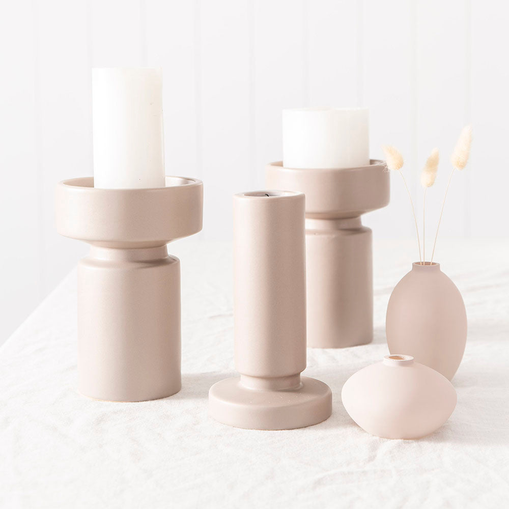 CANDLE HOLDER with Wedge Base Matt Beige - Wheel&Barrow Home