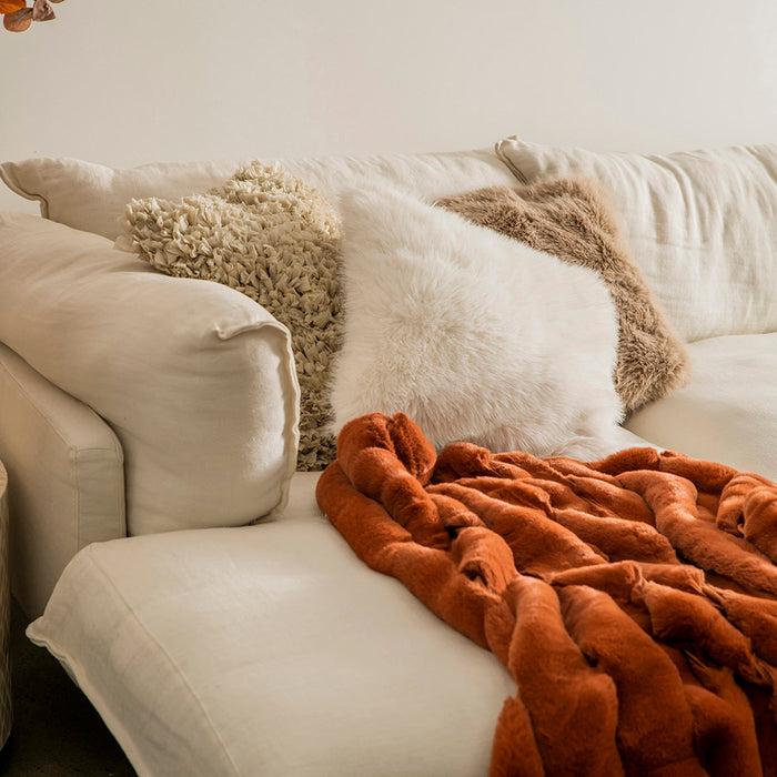 Faux Fur Cushion with Velvet Back White 50x50cm