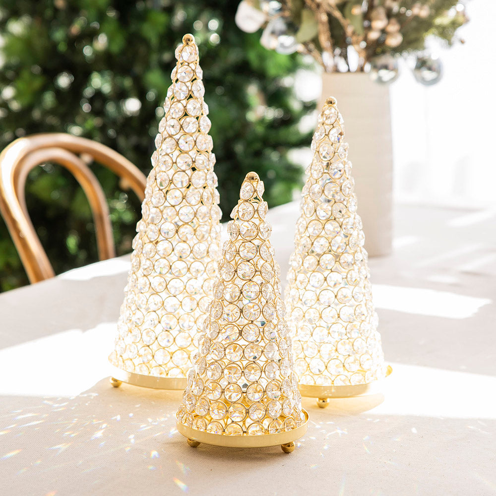 XMAS CONE Gold with Clear Crystals 26x10.75cm Small - Wheel&Barrow Home