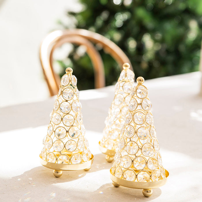 XMAS CONE Gold with Clear Crystals 3pc Mini Set Boxed 17x8cm - Wheel&Barrow Home