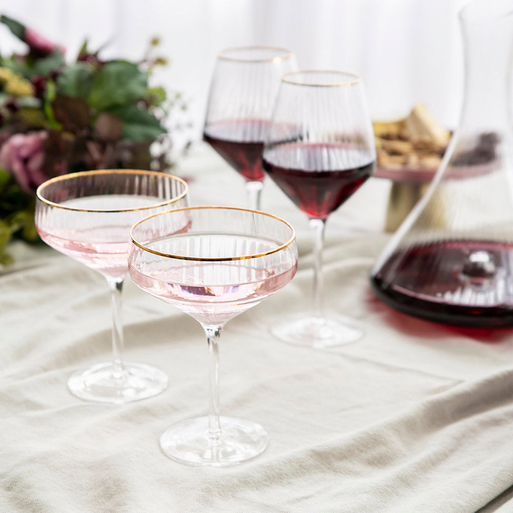COUPE GLASS Optic Clear with Gold Rim 255ml - Wheel&Barrow Home