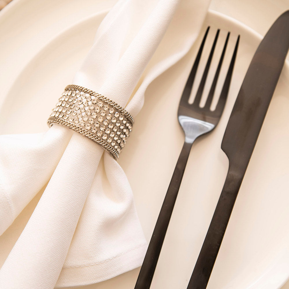 NAPKIN RING Crystal 5 Row Set/4 Boxed Nickel Plated - Wheel&Barrow Home