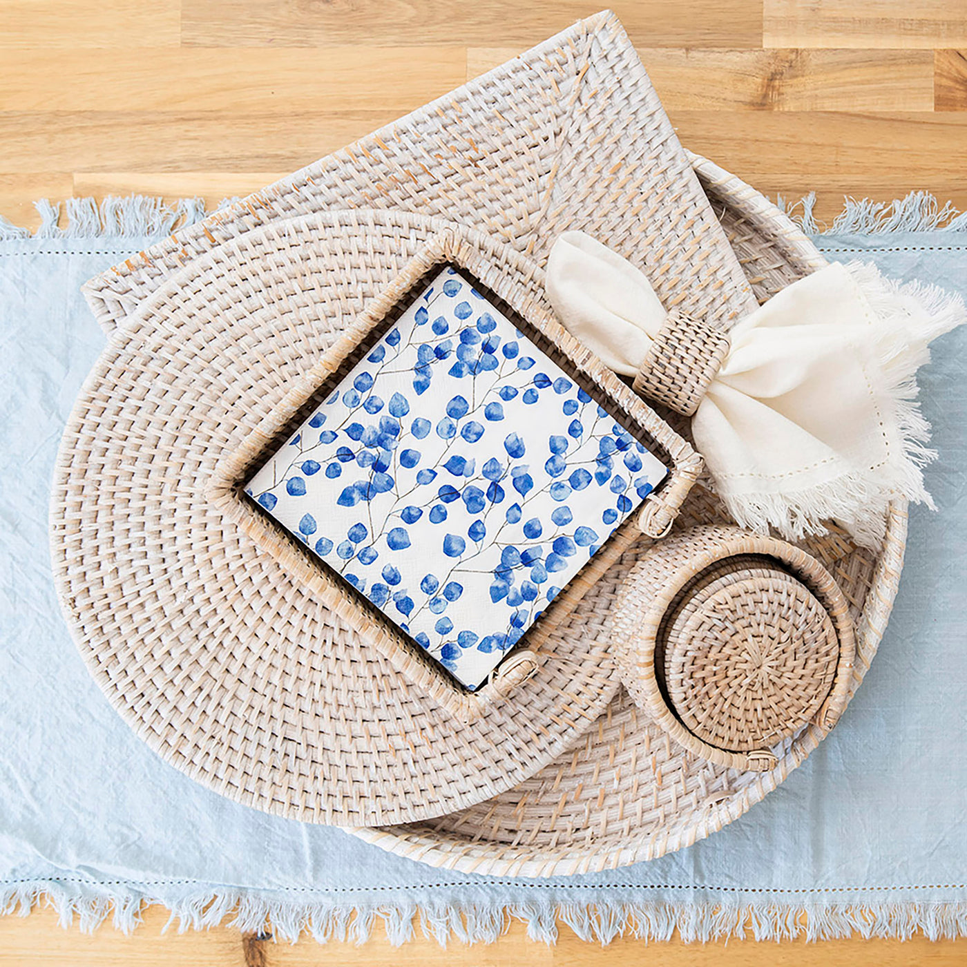 Placemat Round Rattan White Wash 35cm